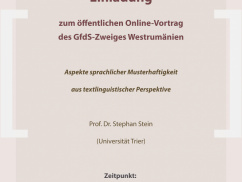 Meghívó a Német Nyelvi Társaság (GfdS) Nyugat-Romániai Fiókszervezetének nyilvános online előadására